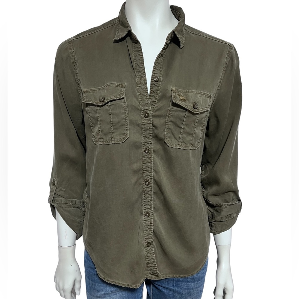 ABERCROMBIE & FITCH Button Up Collared Army Green Blouse